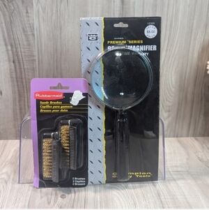 VINTAGE 90S MAGNIFYING GLASS & SUEDE BRUSHES RUBBERMAID